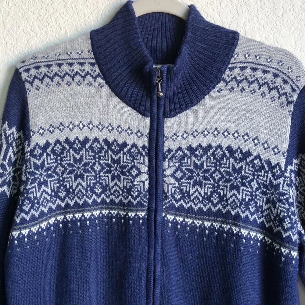 Alpaca Imports Zip Front Sweater Navy Blue XL Alpaca Wool - Picture 2 of 15